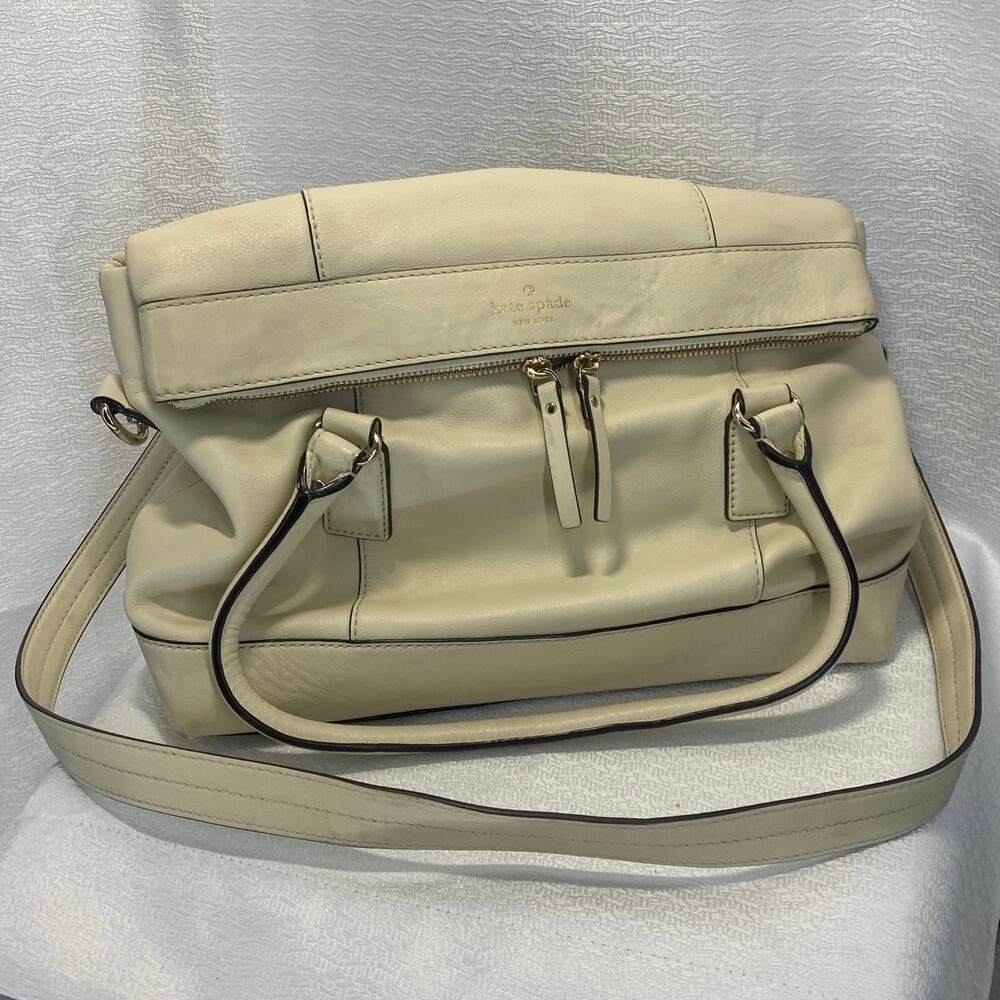 Kate Spade Crossbody Handles Satchel Cream Leather Gold Satin Liner - Picture 1 of 9